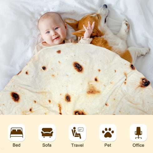 Mermaker Burritos Tortilla Throw Blanket 2.0, Double Sided 47 inches, Giant Funny Realistic Food Blanket (Yellow)