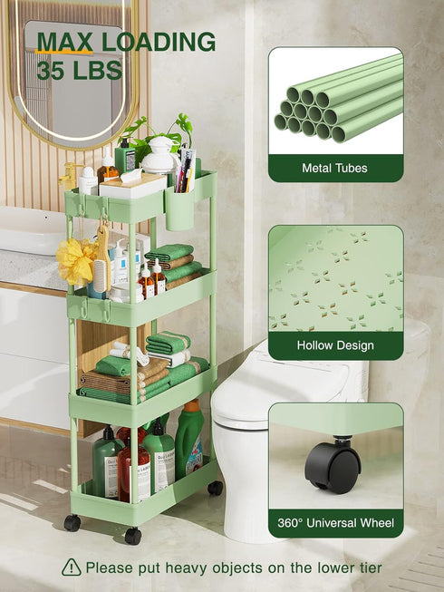 4 Spaces7.1" LEHOM Slim Rolling Storage Cart - Tiers Bathroom Organizer Utility Cart Slide Out Storage Shelves Mobile