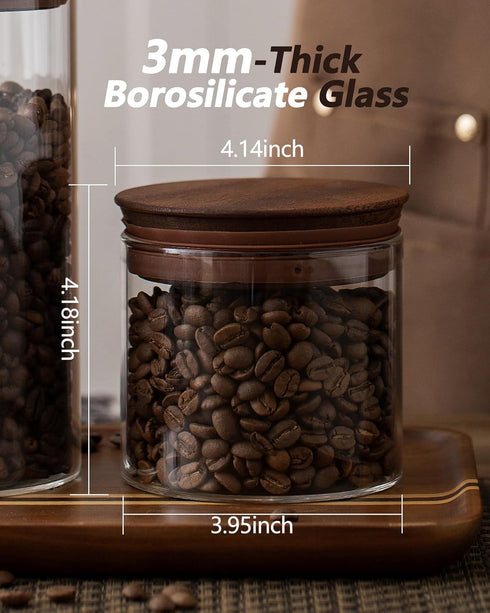 17 oz Sets 2 Coffee Canister with Scoop and Wooden Lids, Airtight Glass Coffee Beans Storage Container of for Ground
