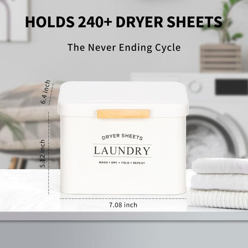 Dryer Sheet Holder with Hinged Lid for Laundry Room Organization, Metal Farmhouse Dryer Sheet Container, Laundry Room Decor and Accessories (Cream)