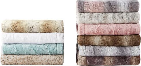 60x70 Madison Park Zuri Soft Plush Luxury Oversized Faux Fur Throw Animal Stripes Design, Faux Mink On The Reverse