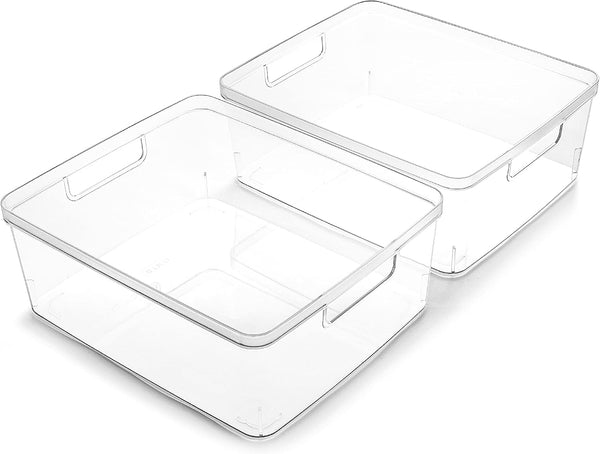 BINO Plastic Storage Bins, Medium - 2 Pack, Clear Storage Containers with Built-In Handles, BPA-Free