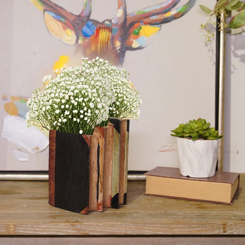 5.5 4.5 7.5 Inch Guichifun Book Shaped Vase for Flowers - Resin Decorative Vase Classical Fake Books for Bookshelf