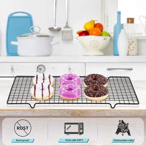 Tebery 2 Pack Heavy-Duty Black Wire Cooking Rack, Nonstick Baking & Cooling Grid for Roasting, Grilling - 16" x 10"