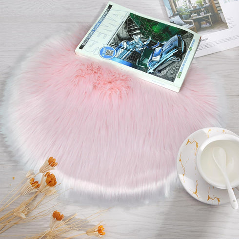 18" 18" OKAYDA x Round Faux Sheepskin Chair Cover Seat Cushion Pad Super Fluffy Soft Fur Rug for Vanity Chair, Car