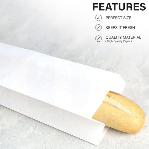 5.25" 3.25" 18" (Pack 50) MT Products White Paper Bread Bags for Homemade Bread - x x of - Made in USA