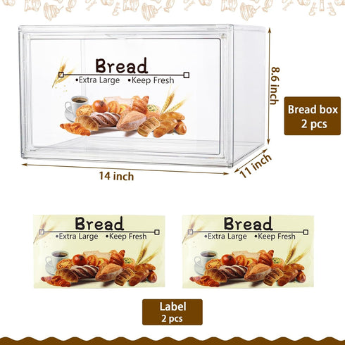 RISICULIS 2PCS Countertop, Counter, Large Bread Box for Stackable Double Layer Storage Container, Clear Boxes