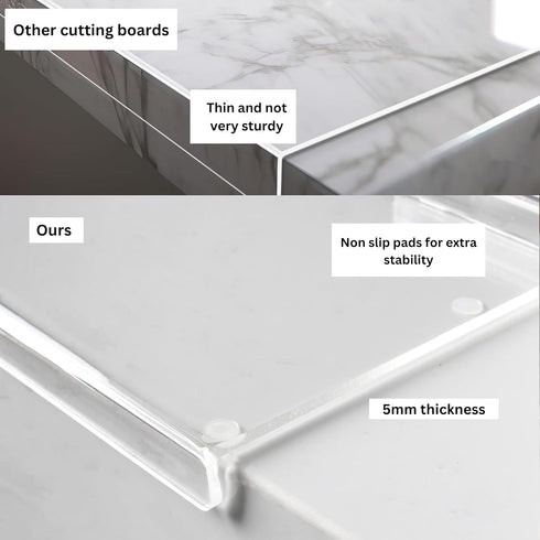 Acrylic Cutting Board With Counter Lip - Clear Cutting Board with Detachable Grater and Spoon Holder for Countertop