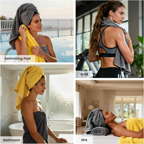 Set, 8 Set SEMAXE Bath Towel Piece Towel for Bathroom, Quick Dry Cotton Towels with Hanging Loops, Easy Care, Yellow