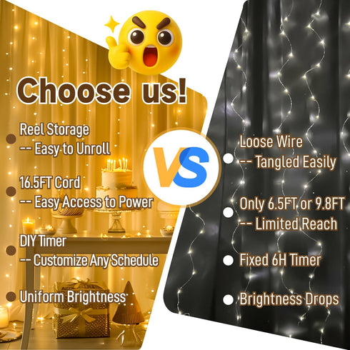 300LED 9.8x9.8Ft 8 HXWEIYE Untangled Curtain Lights, USB Fairy Twinkle String Lights with Remote and DIY Timer, Modes