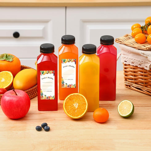 42pcs 16oz Moretoes Plastic Juice Bottles with Caps, Reusable Juicing Bottles with Lids, Clear Containers for Smoothies
