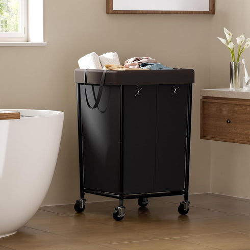 160L 2 Chrislley Laundry Hamper with Wheels, Section Large Laundry Basket with Removable Bag, Steel Frame Dirty Clothes