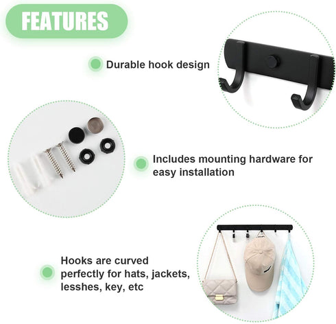 Ihomepark Wall Mounted Coat Hooks, Heavy Duty Metal 5 Coat Hanger Rack for Coat, Hat, Towel, Purse, Keys (Black)