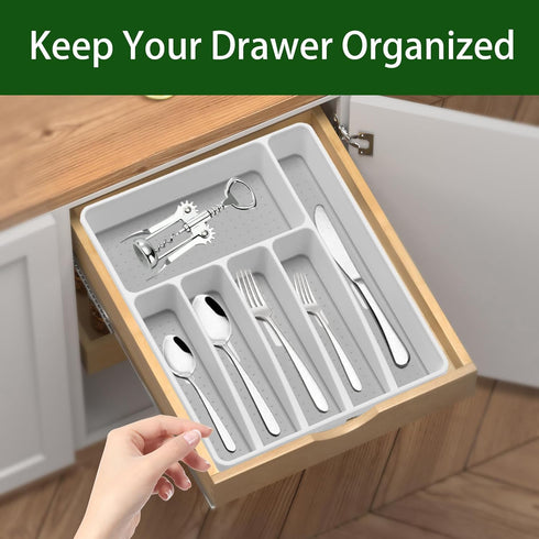 Silverware Organizer Utensil Organizer Holder Kitchen Drawer Organizer Plastic Silverware Tray for Drawer Flatware Organizer 6 Compartment White by Loyareal