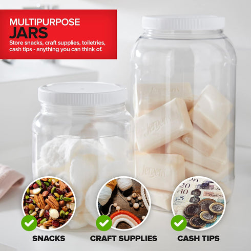 Stock Your Home 1 Gallon Clear Plastic Jars with Lids (2 Pack), 128 oz Wide Mouth Large Container for Candy, Cookies,