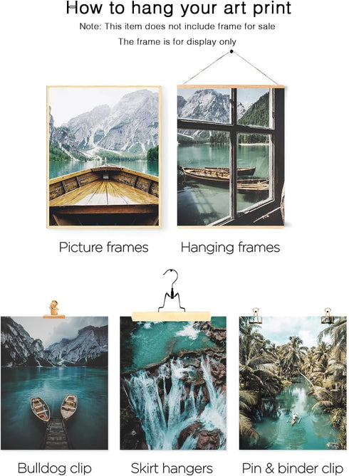 HoozGee Nature Landscape Wall Art Prints, Mountain Decor Canvas Posters, Lake Boat Photography Art for Home Bedroom