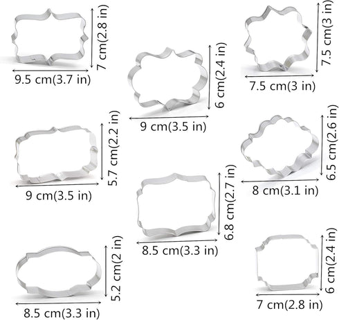 Fancy Plaque Cookie Cutters Set of 8 pcs, Stainless Steel Wedding Frames Shaped Fondant Cutter Molds for Baking