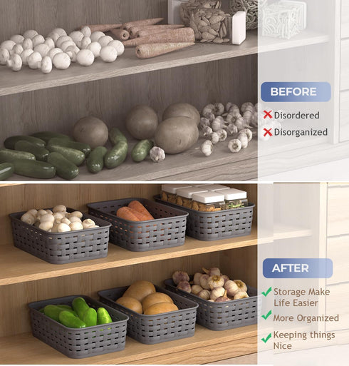 3 Pack Small Plastic Baskets, Storage Bin for Organizing Household Wicker Storage for Laundry, Bedrooms, Dark Gray