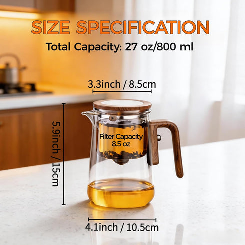 27 oz (800 ml) Enchanted Tea Pot, Magic Tea Pot for Loose Leaf Tea Steeper, Heat Resistant Borosilicate Glass Teapot