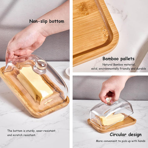 countertop butter dish with lid, glass airtight lid keeps butter soft, for and refrigerator. Widened design to fit all