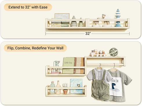 Set 3 TidyCorner Sturdy Floating Shelves of Wall Bookshelves and Nursery Floating Shelves for Books, Toys, Kitchen