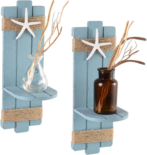 Set 2 SOMTO Beach Starfish Wall Candle Sconces Decor,Ocean Themed Wall-Mount Candle Holders, Coastal Farmhouse Nautical