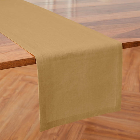 Solino Home Linen Table Runner 48 Inches - 100% Pure Linen Camel Table Runner for Dresser and Coffee Tables