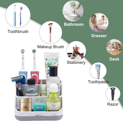 Bamboo Toothbrush Holders for Bathrooms, 6 Slots Electric Tooth Brushing Holder for Kids and Family, Grey Marble