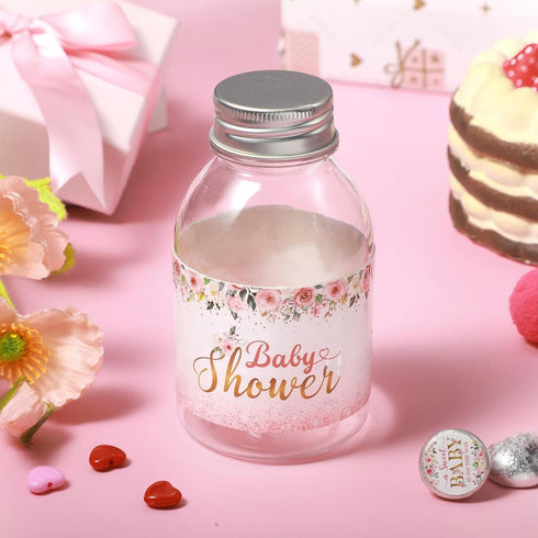 Colarr 72 Pcs Pink Baby Shower Water Bottle Labels Pink Gold Flower Water Bottle Wrappers Stickers Waterproof Self