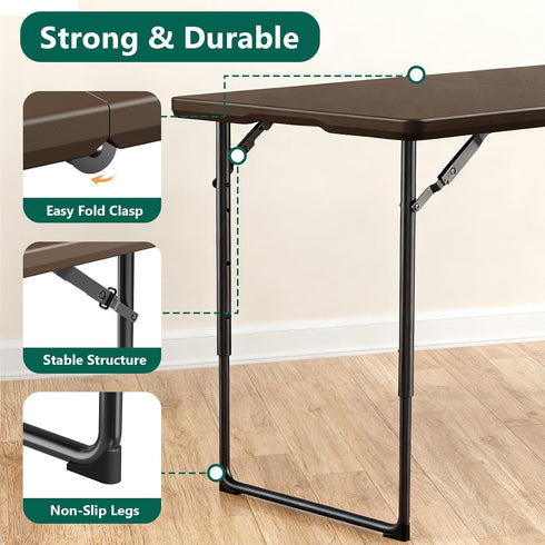 4FT Folding Table Heavy Duty Plastic Table with Handle, Foldable&Portable, Fold-in-Half Utility Tables for Outdoor