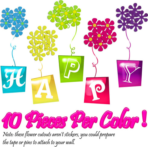 50 Pieces Retro Flower Cutouts - 60s Party Favors Paper Flower Cutout Hippie Decor for Christmas