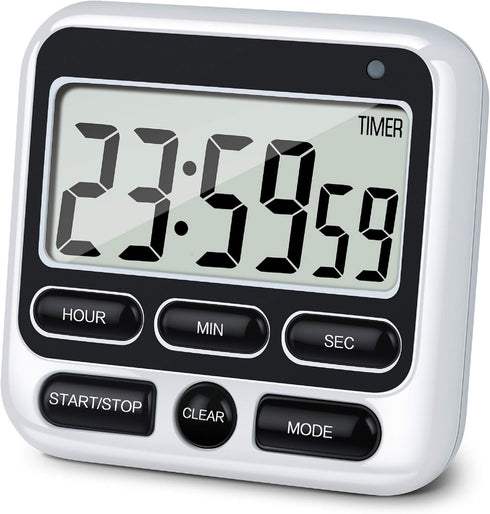 KTKUDY Digital Kitchen Timer with Mute/Loud Alarm, 24 Hour Clock & Memory Function, Large LCD Display (Black)