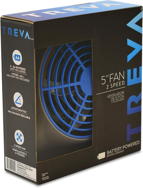 Treva 5 Inch Battery Powered Fan - Portable Desk Fan with Compact Folding & Tilt Design, Dark Blue