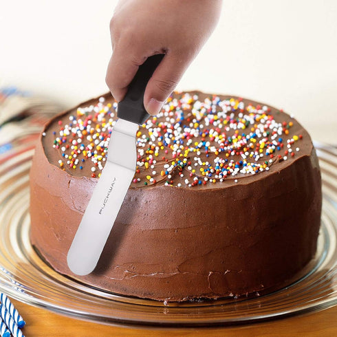 3 Metal Cake Offset Spatulas, 6, 8 & 10 Inch Frosting Angled Icing Spatula for Decorating