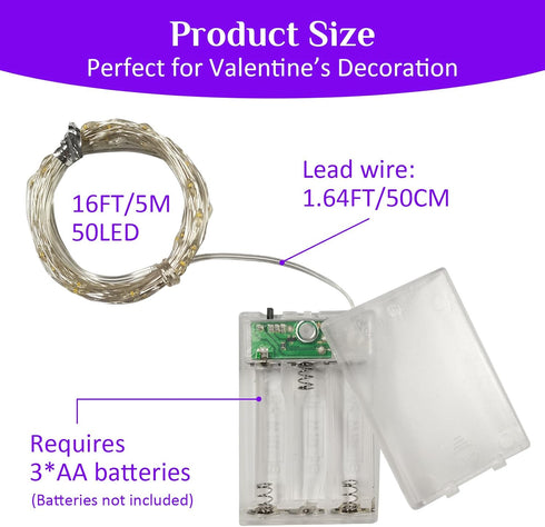 6 Pack 16ft 50 QITONG Purple Fairy Lights Battery Operated, Each LED Outdoor String Lights, Silver Wire Mini Twinkle
