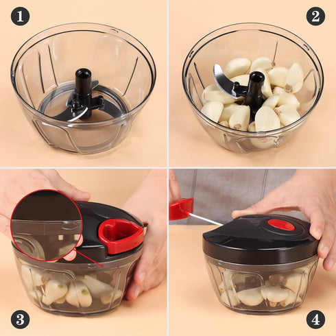 Cambom Manual Food Chopper Vegetable Cutter, Hand String Chopper for Onions, Fruits, Nuts - BPA Free, 550ml Black