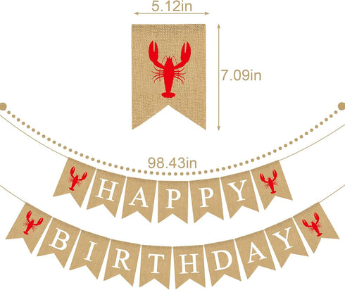 Summer Jute Burlap Crawfish Boil Happy Birthday Banner Rustic Lobster Photo Booth Backdrop Decoration