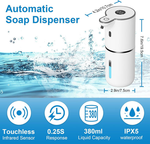 6-Level 12.8oz/380mL OHIFAST Automatic Liquid Soap Dispenser Touchless, USB Rechargeable Smart Hand Soap Dispenser