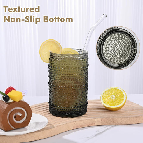 ZMOWIPDL Set 8,Grey 12 oz 15oz Vintage Hobnail Drinking Glasses of & Highball Glass Cups, Kitchen Drinkware