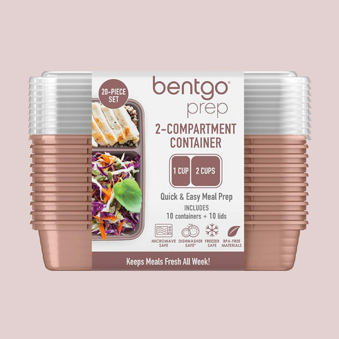 Bentgo 20-Piece Reusable BPA-Free 2-Compartment Containers - Lightweight, Durable, Microwave, Freezer, Dishwasher Safe