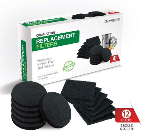 12 Pieces Counter Top Activated Carbon Compost Bin Filters - Extra Thick Indoor Pail Replacement Charcoal Filters
