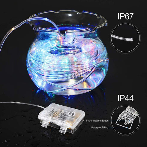 40FT 120 8 LED Rope Lights Battery Operated String Lights LEDs Modes Fairy Lights with Remote Timer Outdoor Decoration