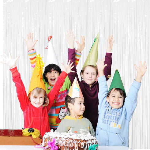 BTSD-home 4 Pack 3x 8ft White Foil Fringe Curtain Backdrop, Party Streamers Decorations for Metallic Photo Booth,