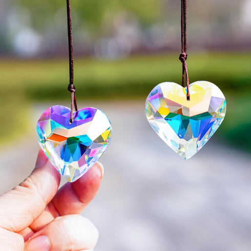 2PCS 50mm H&D HYALINE & DORA Suncatcher Crystal Heart Prisms Hanging for Windows,AB Color Heart Shape Prisms Rainbow
