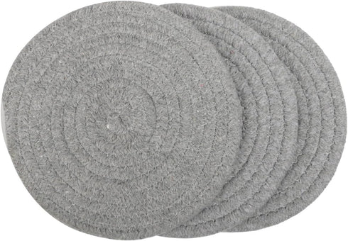 Potholders Set Trivets Set - 100% Pure Cotton Thread Weave Hot Pot Holders (Set of 3), Diameter 7 Inches (Light Gray)