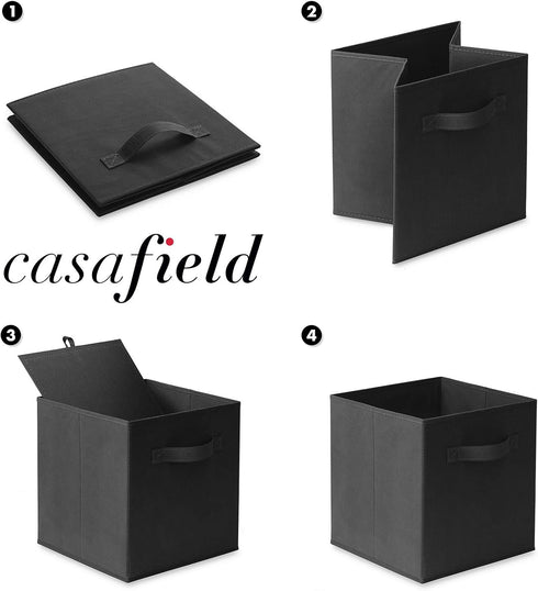Casafield Set of 6 Collapsible Fabric Cube Storage Bins, Black - 11" Foldable Cloth Baskets