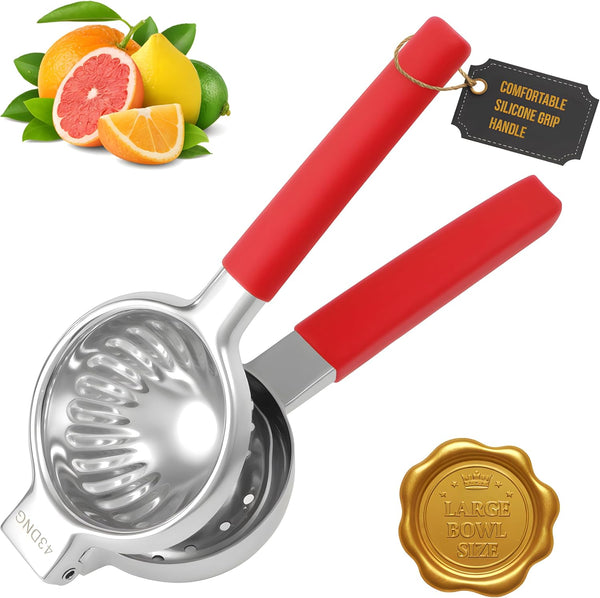 43DNG Stainless Steel Lemon Squeezer Citrus Juicer Large Bowl, Heavy-Gauge Steel, Long Textured