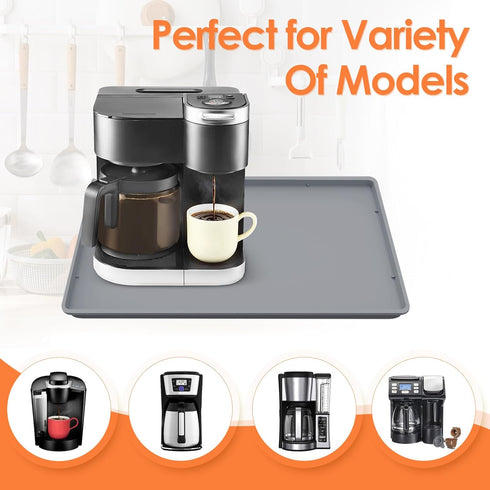 Silicone Coffee Maker Mat with Lip, 19.7'' x 15'' Heavy Duty Tray for Countertops, Espresso Accessory for Automatic