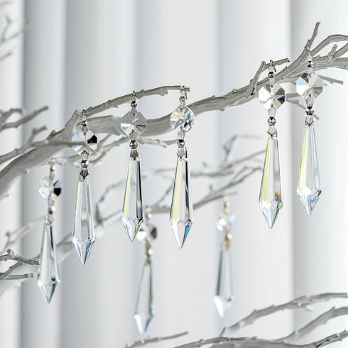 25pcs 55mm H&D HYALINE & DORA Crystal Replacement Clear Chandelier Icicle Prisms with Octagon Crystal Bead for Lamp
