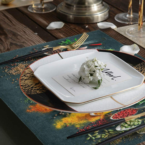 Cooking Herbs Spices Placemats Set of 4, Washable Non-Slip Heat Resistant Place Mats for Kitchen
